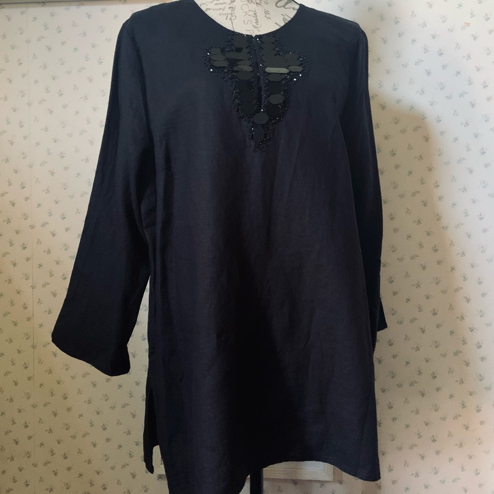 Donna Karan New York Linen Jewel Embellished Tunic - Picture 5 of 12